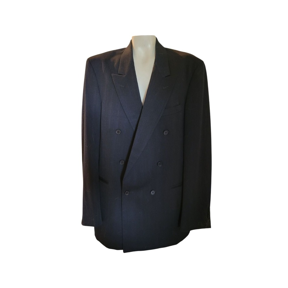 CHRISTIAN AUDIGIER Vintage Mens Double-Breasted Black Wool Suit Jacket Blaze 44R